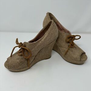 Anthropologie Women’s Tie Wedges in Burlap - 9